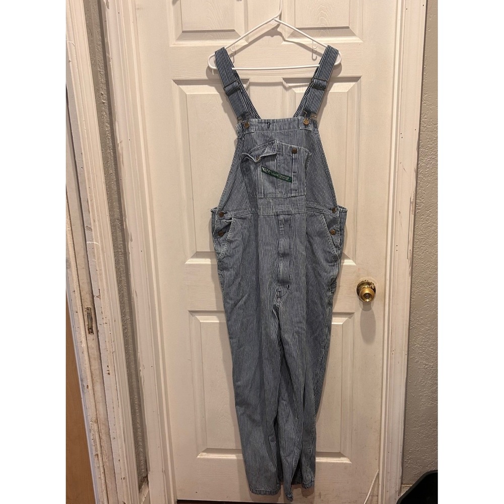 VTG‎ KEY Imperial Mens Hickory Stripe Cotton Bib Overalls Blue 46x32 Workwear